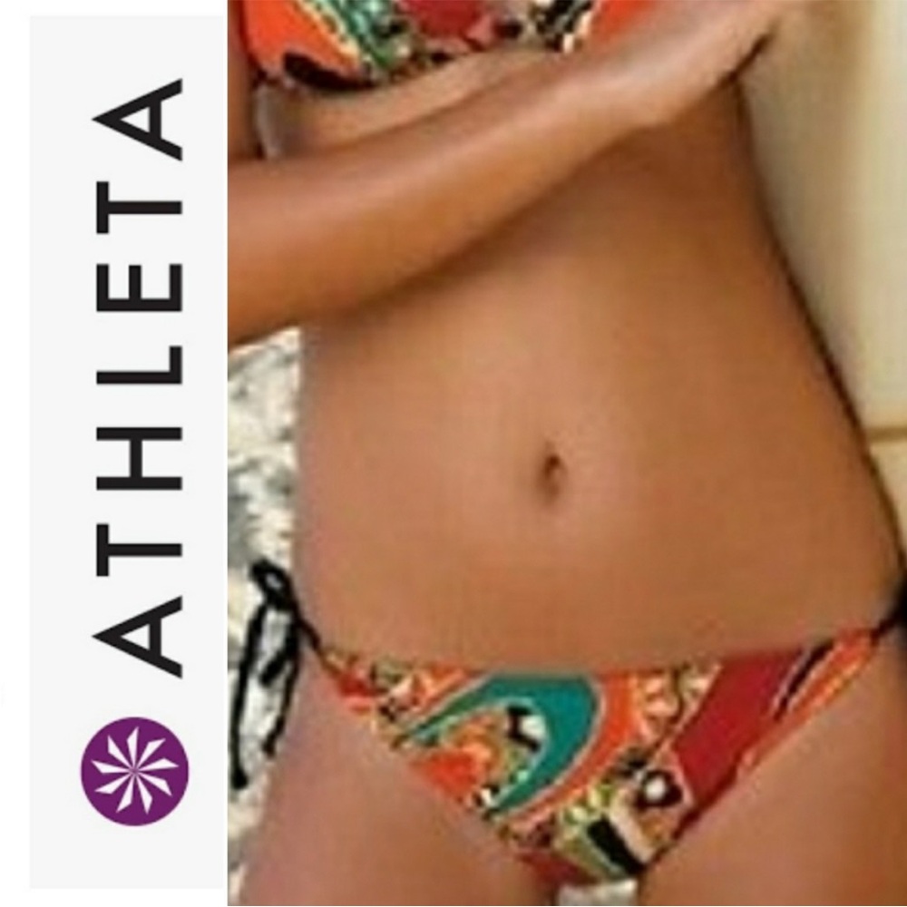 NWOT Athleta Low Tide String Bikini Bottoms Swinging 60's Print Size Medium